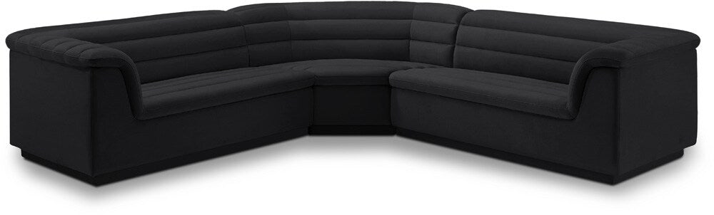 Meridian Furniture - Cascade Black Velvet Fabric Modular Sectional - 3Pc - 194Black-Sectional veiw 1