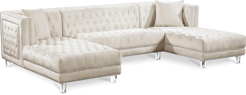 Meridian Furniture - Moda Cream Velvet 3pc. Sectional - 631Cream-Sectional veiw 1