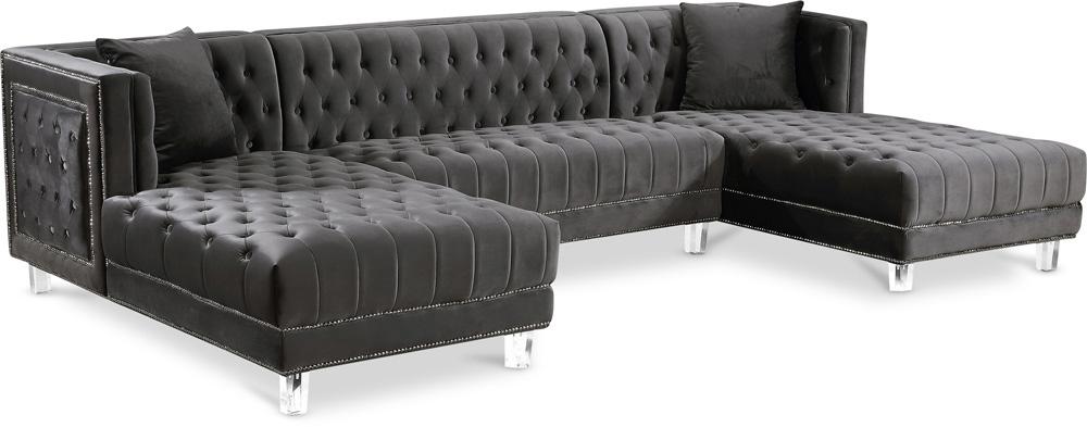 Meridian Furniture - Moda Grey Velvet 3pc. Sectional - 631Grey-Sectional veiw 1