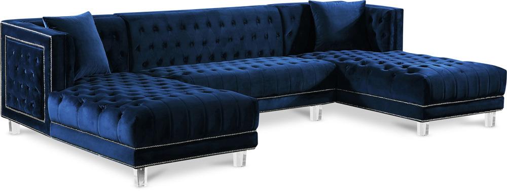 Meridian Furniture - Moda Navy Velvet 3pc. Sectional - 631Navy-Sectional veiw 1