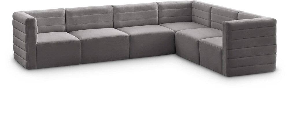 Meridian Furniture - Quincy Grey Velvet Modular Sectional - 6Pc - 677Grey-Sec6A veiw 1