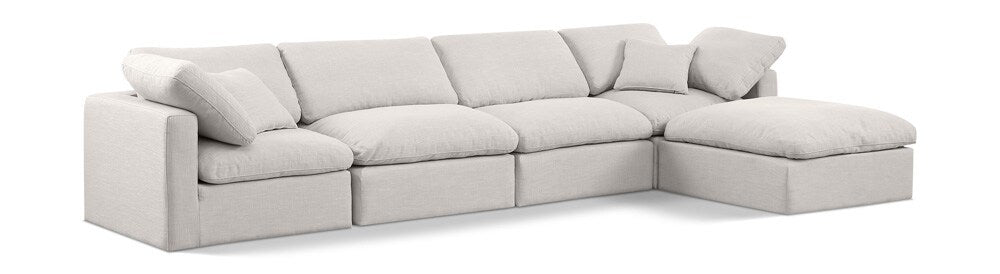 Meridian Furniture - Indulge Cream Linen Textured Fabric Modular Sectional - 5Pc - 141Cream-Sec5A veiw 1