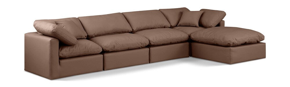 Meridian Furniture - Indulge Brown Vegan Leather Modular Sectional - 5Pc - 146Brown-Sec5A veiw 1