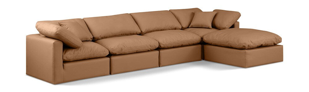 Meridian Furniture - Indulge Cognac Vegan Leather Modular Sectional - 5Pc - 146Cognac-Sec5A veiw 1