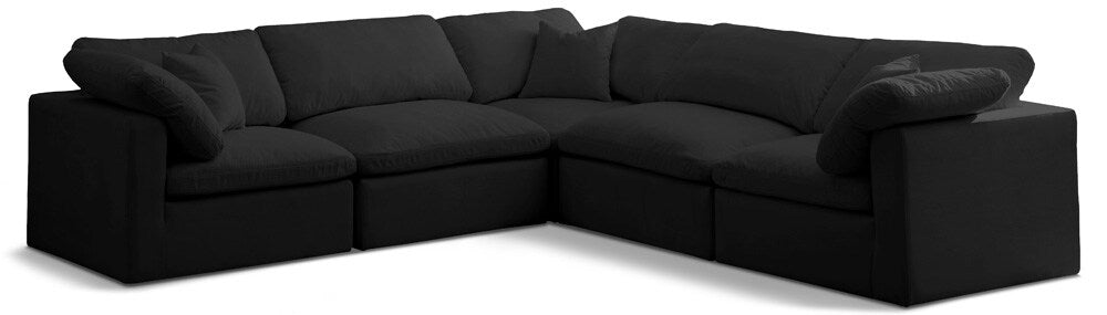 Meridian Furniture - Plush Black Velvet Standard Comfort Modular Sectional - 5Pc - 602Black-Sec5C veiw 1
