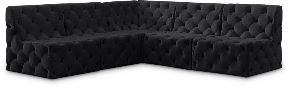 Meridian Furniture - Tuft Black Velvet Modular Sectional - 5Pc - 680Black-Sec5B veiw 1
