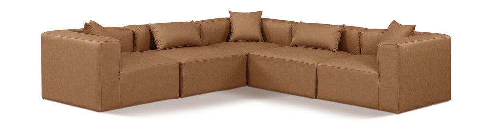 Meridian Furniture - Cube Brown Vegan Leather Modular Sectional - 5Pc - 668Brown-Sec5C veiw 1