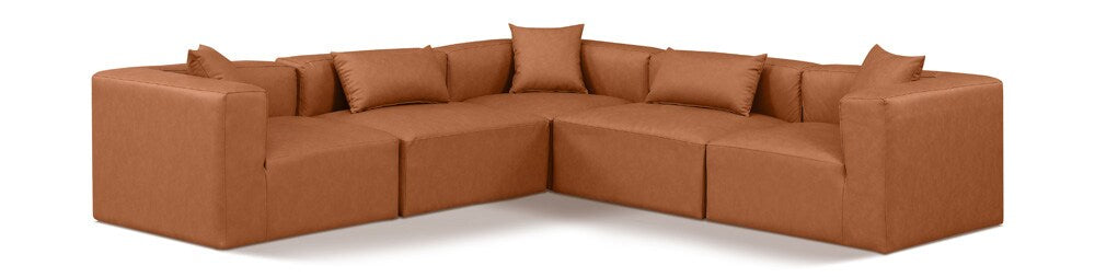 Meridian Furniture - Cube Cognac Vegan Leather Modular Sectional - 5Pc - 668Cognac-Sec5C veiw 1