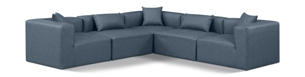 Meridian Furniture - Cube Navy Blue Vegan Leather Modular Sectional - 5Pc - 668Navy-Sec5C veiw 1