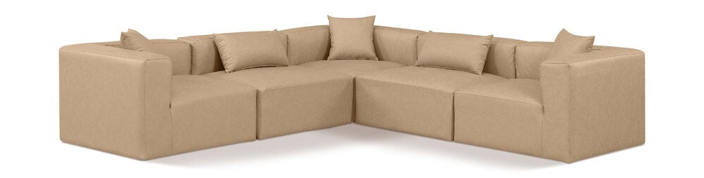 Meridian Furniture - Cube Tan Vegan Leather Modular Sectional - 5Pc - 668Tan-Sec5C veiw 1