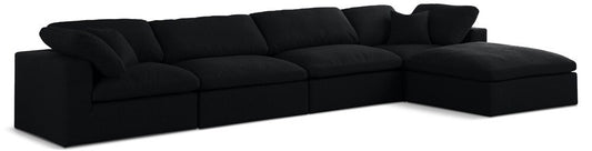 Meridian Furniture - Serene Black Linen Textured Fabric Deluxe Comfort Modular Sectional - 5Pc - 601Black-Sec5A veiw 1