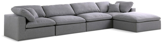 Meridian Furniture - Serene Grey Linen Textured Fabric Deluxe Comfort Modular Sectional - 5Pc - 601Grey-Sec5A veiw 1