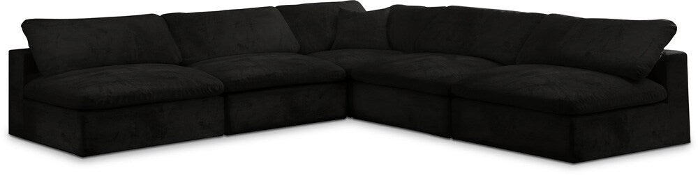 Meridian Furniture - Cozy Black Velvet Comfort Modular Sectional - 5Pc - 634Black-Sec5B veiw 1