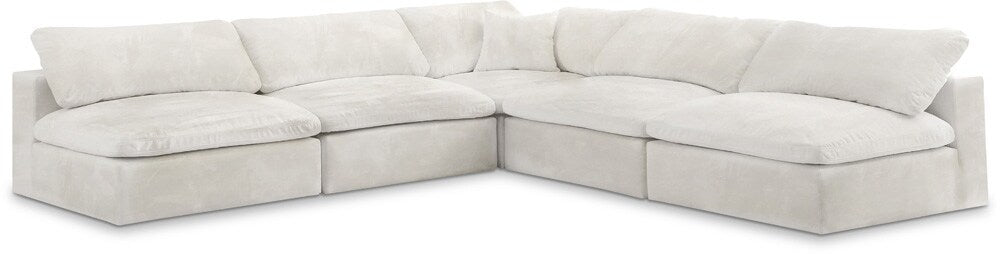 Meridian Furniture - Cozy Cream Velvet Comfort Modular Sectional - 5Pc - 634Cream-Sec5B veiw 1