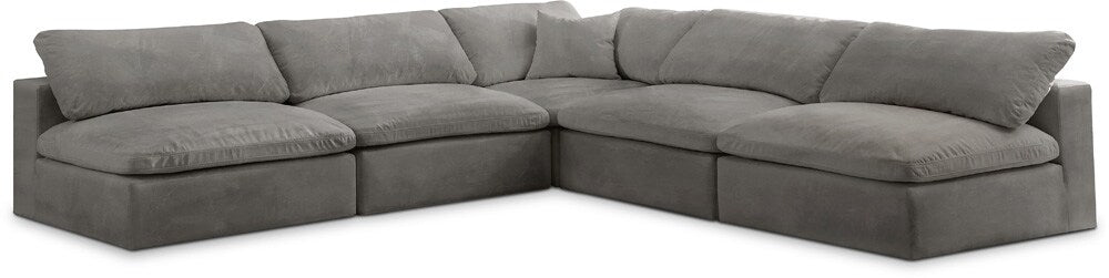 Meridian Furniture - Cozy Grey Velvet Comfort Modular Sectional - 5Pc - 634Grey-Sec5B veiw 1