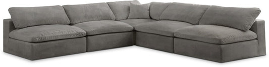 Meridian Furniture - Cozy Grey Velvet Comfort Modular Sectional - 5Pc - 634Grey-Sec5B veiw 1