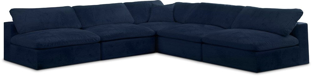 Meridian Furniture - Cozy Navy Velvet Comfort Modular Sectional - 5Pc - 634Navy-Sec5B veiw 1