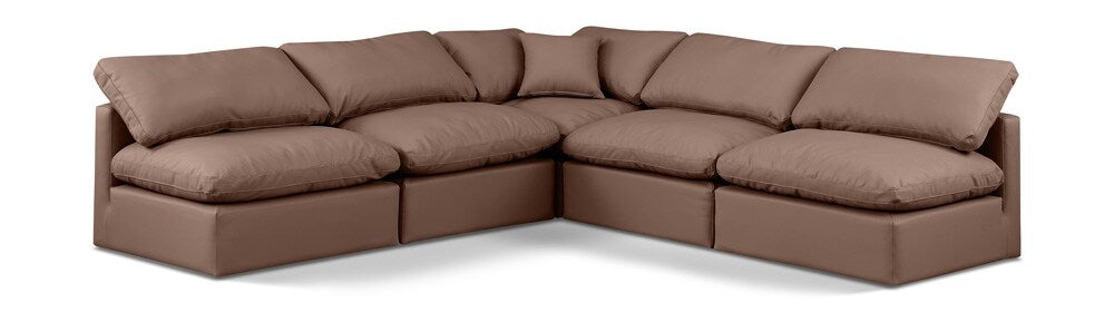 Meridian Furniture - Indulge Brown Vegan Leather Modular Sectional - 5Pc - 146Brown-Sec5B veiw 1