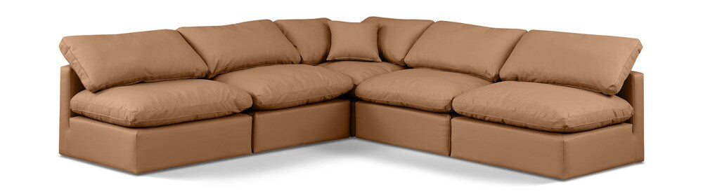 Meridian Furniture - Indulge Cognac Vegan Leather Modular Sectional - 5Pc - 146Cognac-Sec5B veiw 1