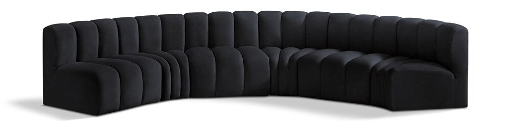 Meridian Furniture - Arc Black Velvet Modular Sofa - 6Pc - 103Black-S6B veiw 1