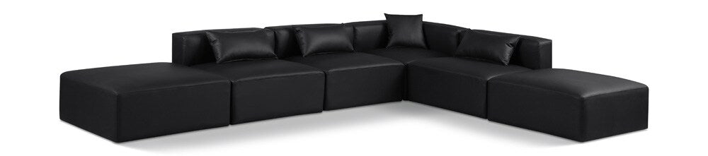 Meridian Furniture - Cube Black Vegan Leather Modular Sectional - 6Pc - 668Black-Sec6E veiw 1