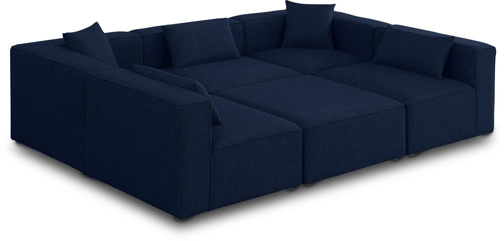 Meridian Furniture - Cube Navy Durable Linen Textured Modular Sectional - 6Pc - 630Navy-Sec6C veiw 1