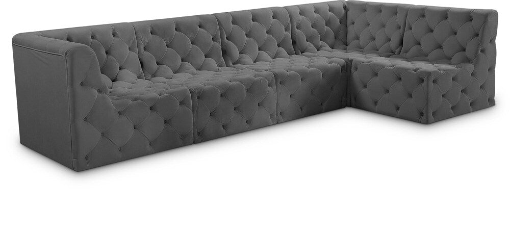 Meridian Furniture - Tuft Grey Velvet Modular Sectional - 5Pc - 680Grey-Sec5A veiw 1