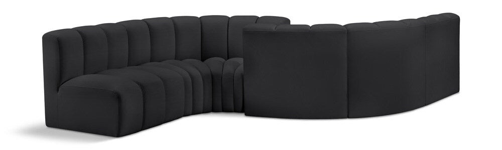 Meridian Furniture - Arc Black Vegan Leather Modular Sofa - 6Pc - 101Black-S6D veiw 1