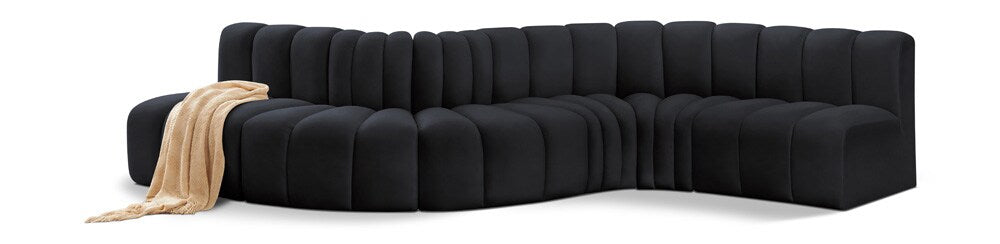 Meridian Furniture - Arc Black Velvet Modular Sofa - 6Pc - 103Black-S6A veiw 1