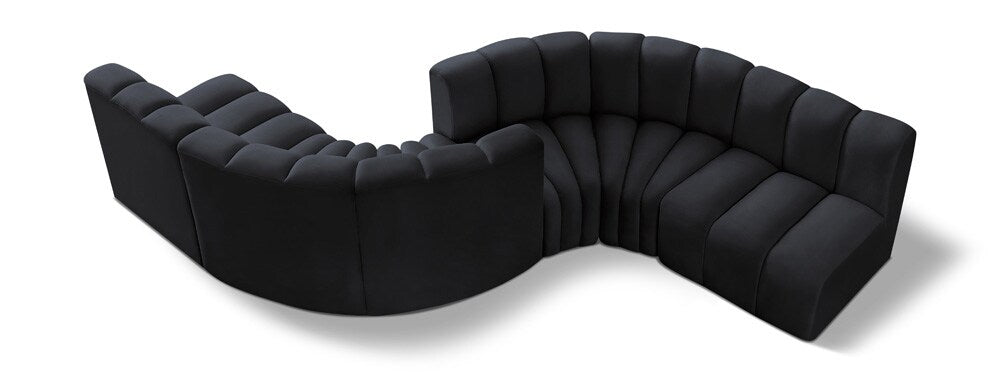 Meridian Furniture - Arc Black Velvet Modular Sofa - 6Pc - 103Black-S6D veiw 1
