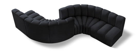 Meridian Furniture - Arc Black Velvet Modular Sofa - 6Pc - 103Black-S6D veiw 1