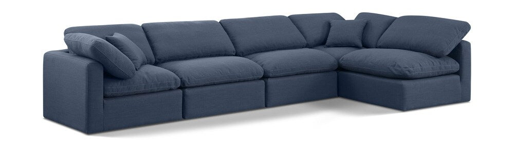 Meridian Furniture - Indulge Navy Linen Textured Fabric Modular Sectional - 5Pc - 141Navy-Sec5D veiw 1