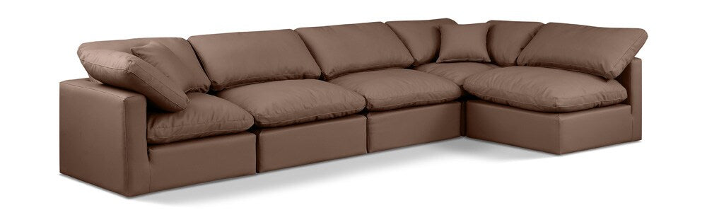 Meridian Furniture - Indulge Brown Vegan Leather Modular Sectional - 5Pc - 146Brown-Sec5D veiw 1