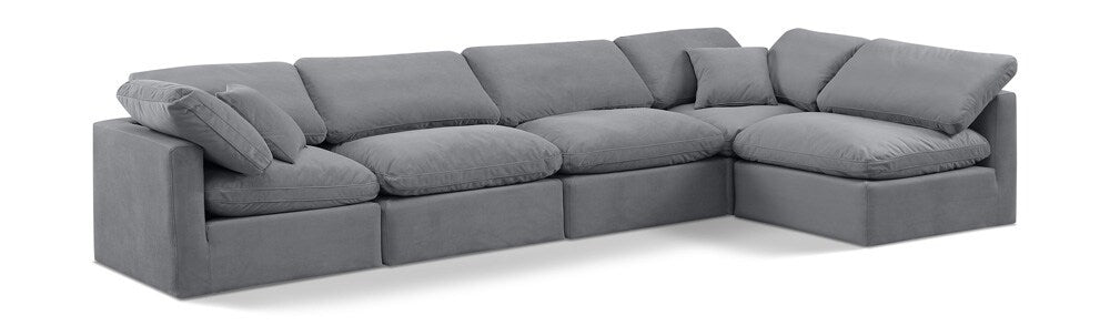 Meridian Furniture - Indulge Grey Velvet Modular Sectional - 5Pc - 147Grey-Sec5D veiw 1