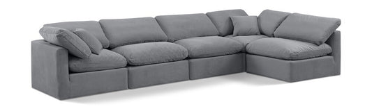 Meridian Furniture - Indulge Grey Velvet Modular Sectional - 5Pc - 147Grey-Sec5D veiw 1