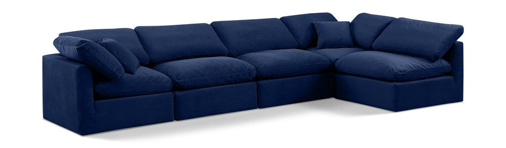 Meridian Furniture - Indulge Navy Velvet Modular Sectional - 5Pc - 147Navy-Sec5D veiw 1