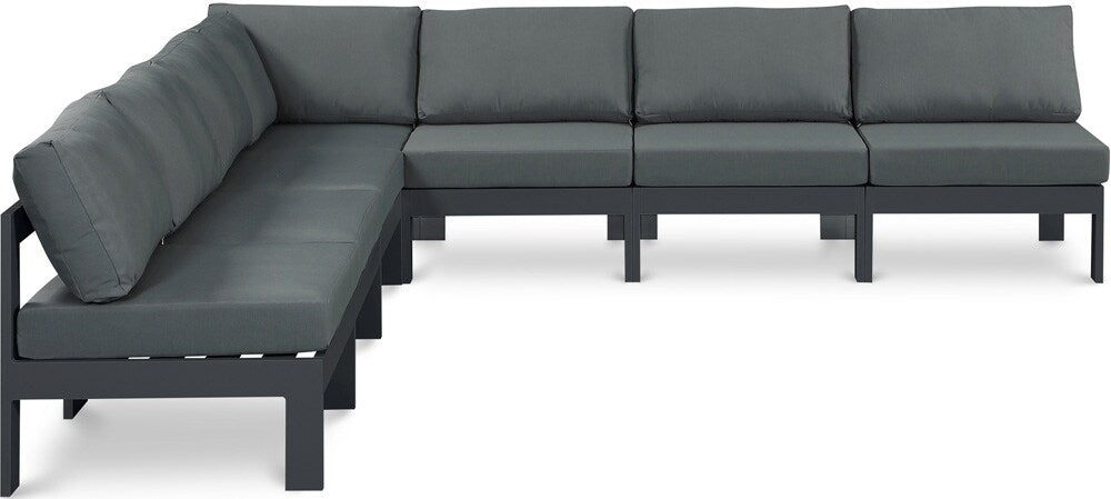 Meridian Furniture - Nizuc Grey Water Resistant Fabric Outdoor Patio Modular Sectional - 7Pc - 376Grey-Sec7A veiw 1