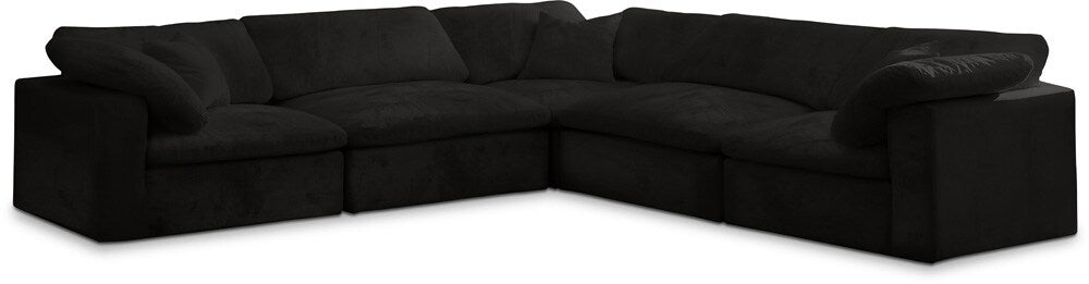 Meridian Furniture - Cozy Black Velvet Comfort Modular Sectional - 5Pc - 634Black-Sec5C veiw 1