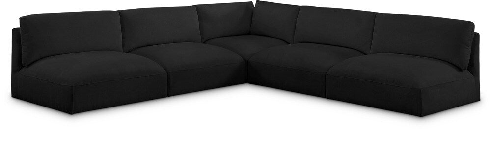 Meridian Furniture - Ease Black Polyester Fabric Modular Sectional - 5Pc - 696Black-Sec5C veiw 1