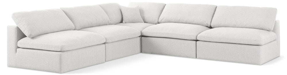 Meridian Furniture - Serene Cream Linen Textured Fabric Deluxe Comfort Modular Sectional - 5Pc - 601Cream-Sec5B veiw 1