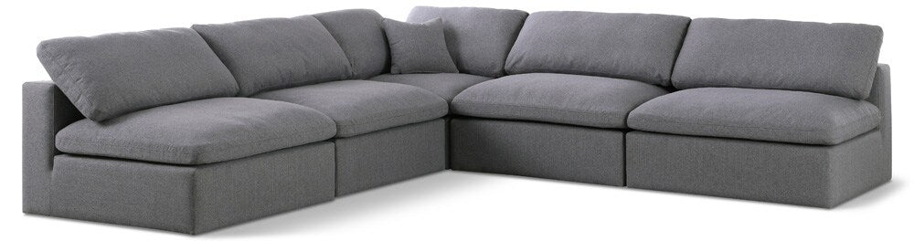 Meridian Furniture - Serene Grey Linen Textured Fabric Deluxe Comfort Modular Sectional - 5Pc - 601Grey-Sec5B veiw 1