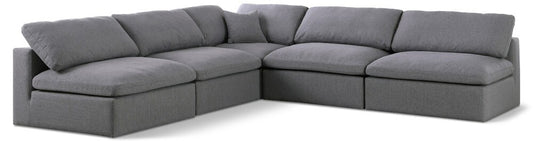 Meridian Furniture - Serene Grey Linen Textured Fabric Deluxe Comfort Modular Sectional - 5Pc - 601Grey-Sec5B veiw 1