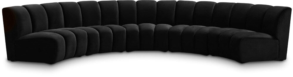 Meridian Furniture - Infinity Black Velvet 5pc. Modular Sectional - 638Black-5PC veiw 1