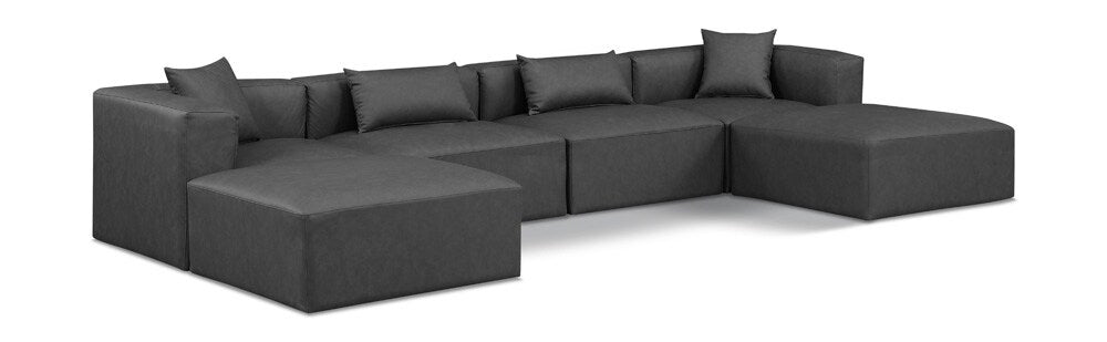 Meridian Furniture - Cube Charcoal Grey Vegan Leather Modular Sectional - 6Pc - 668Grey-Sec6B veiw 1