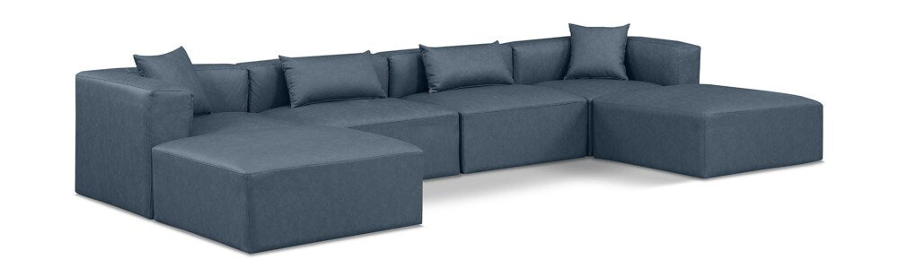 Meridian Furniture - Cube Navy Blue Vegan Leather Modular Sectional - 6Pc - 668Navy-Sec6B veiw 1