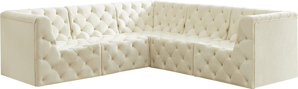 Meridian Furniture - Tuft Cream Velvet Modular Sectional - 5Pc - 680Cream-Sec5C veiw 1