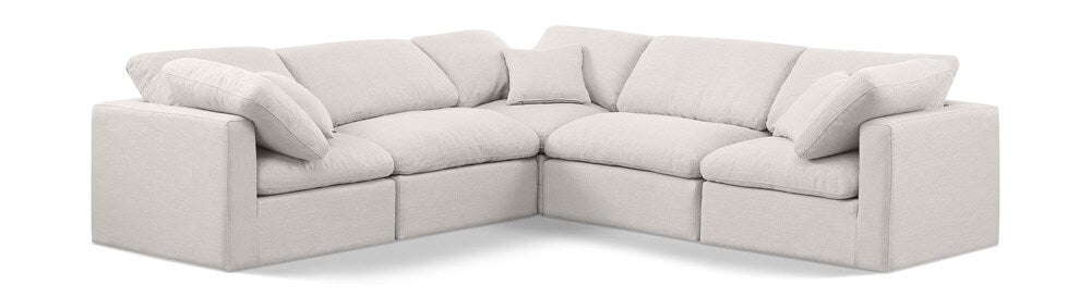 Meridian Furniture - Indulge Cream Linen Textured Fabric Modular Sectional - 5Pc - 141Cream-Sec5C veiw 1