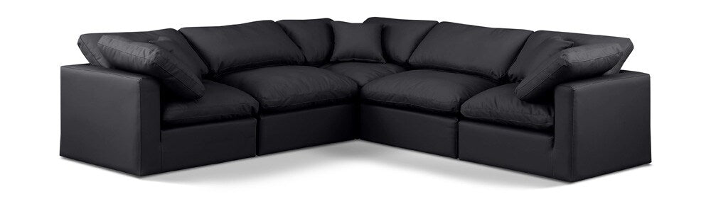 Meridian Furniture - Indulge Black Vegan Leather Modular Sectional - 5Pc - 146Black-Sec5C veiw 1