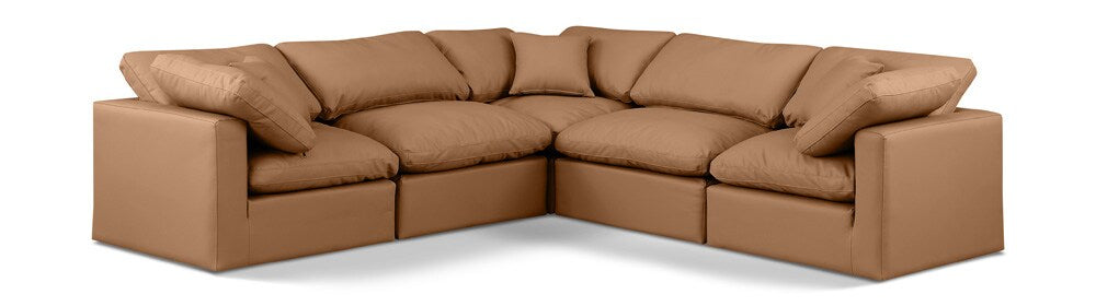 Meridian Furniture - Indulge Cognac Vegan Leather Modular Sectional - 5Pc - 146Cognac-Sec5C veiw 1