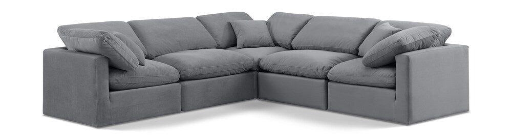 Meridian Furniture - Indulge Grey Velvet Modular Sectional - 5Pc - 147Grey-Sec5C veiw 1